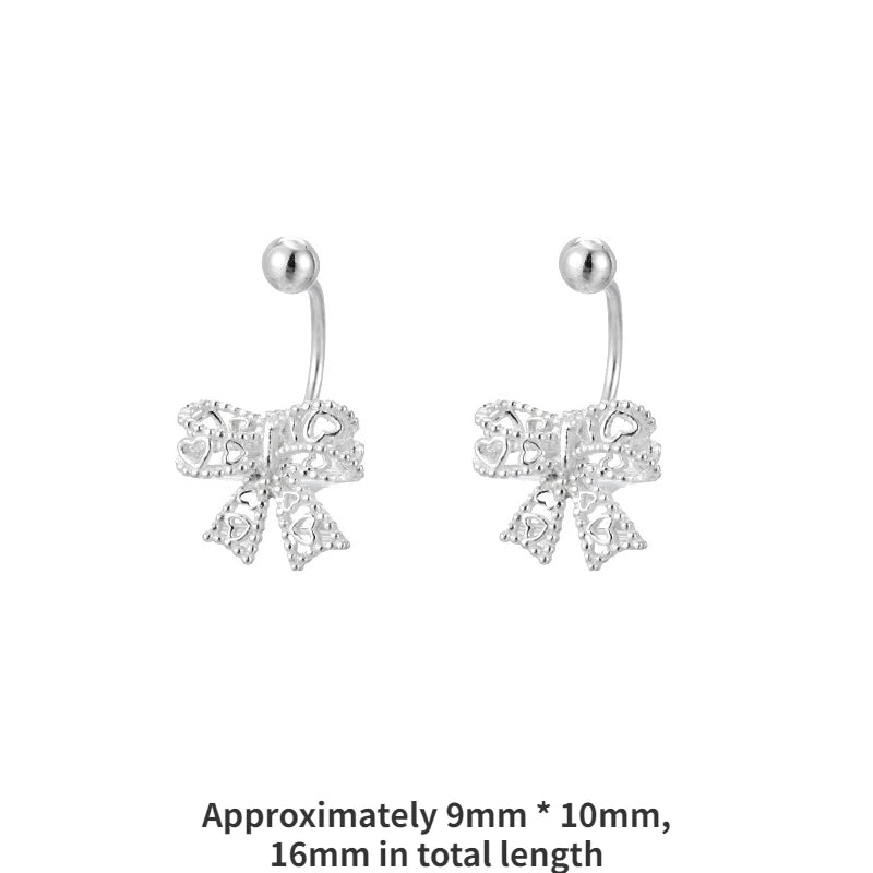 925 Sterling Silver Lace Heart Bow Stud Earrings