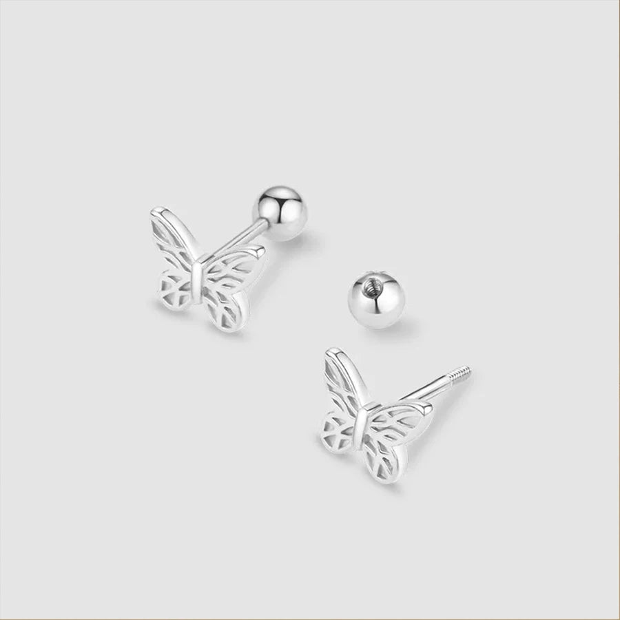 Trendy Butterfly & Heart Helix Stud Earrings – 2pcs Set
