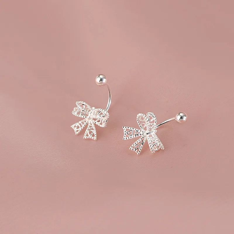 925 Sterling Silver Lace Heart Bow Stud Earrings