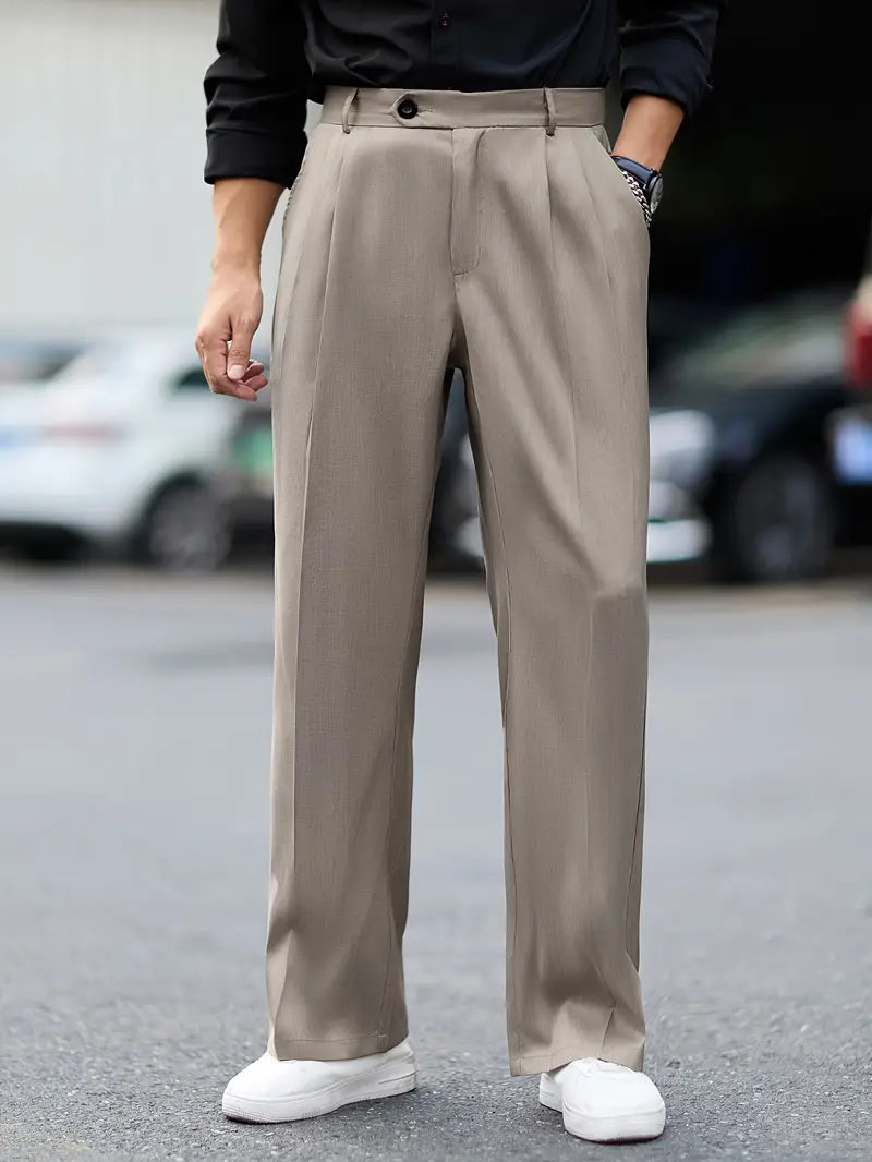 Men'S Elegant Polyester Wide Leg Trousers