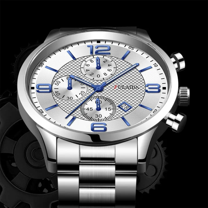 Watches for Men Fashion Sport Stainless Steel Case Steel Band Quartz Analog Wrist Watch