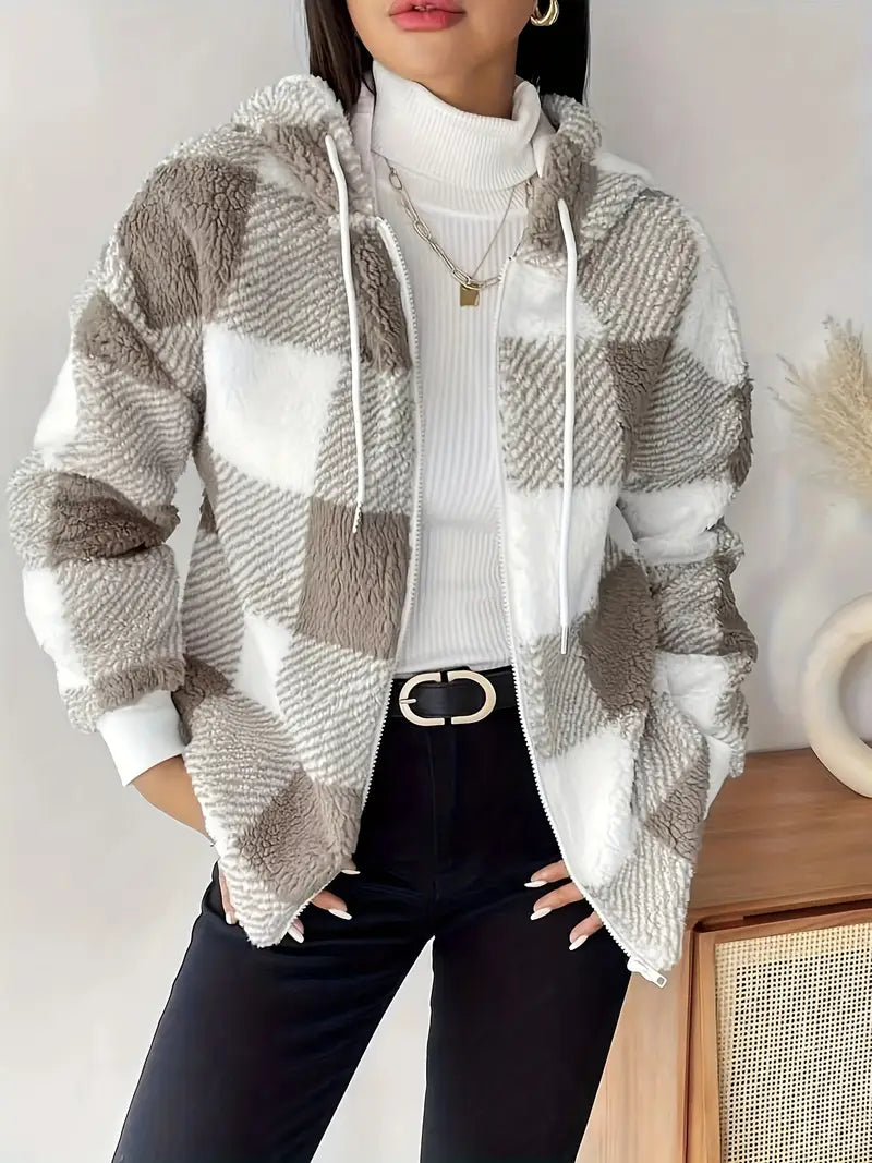 Fashion Warm Plush Coat Long-Sleeved Plaid Top