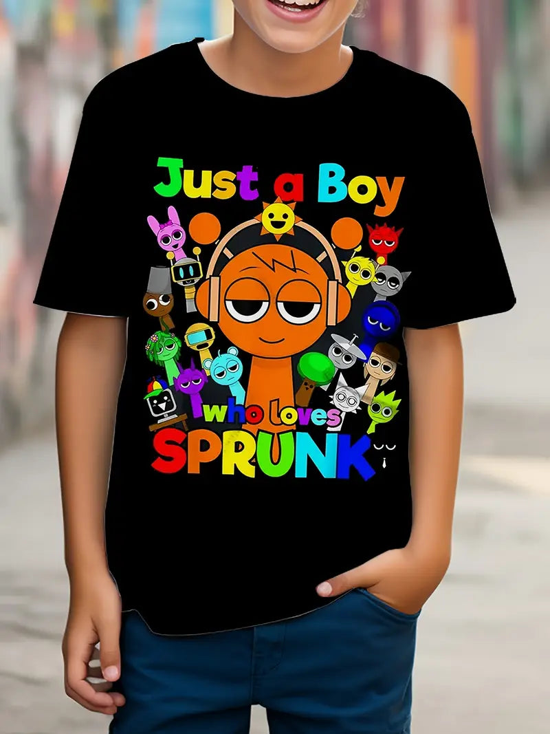 3D Print Polyester Boys' Crew Neck T-Shirt