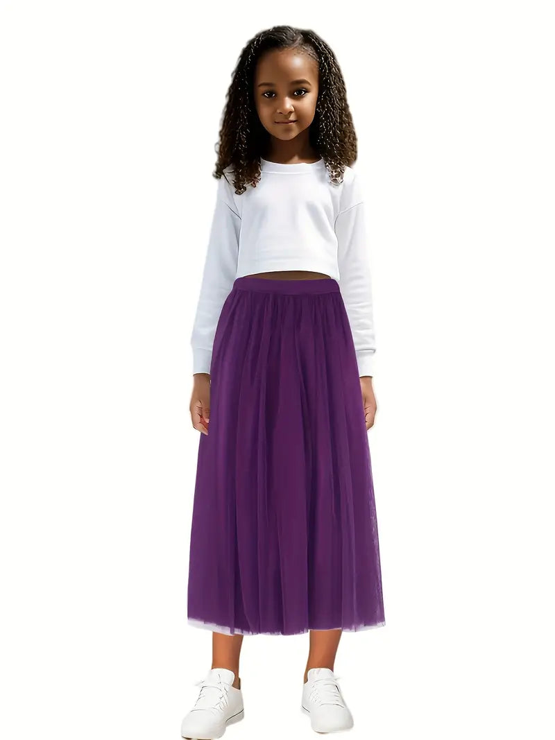 Elegant Solid Color Mesh Skirts for Girls