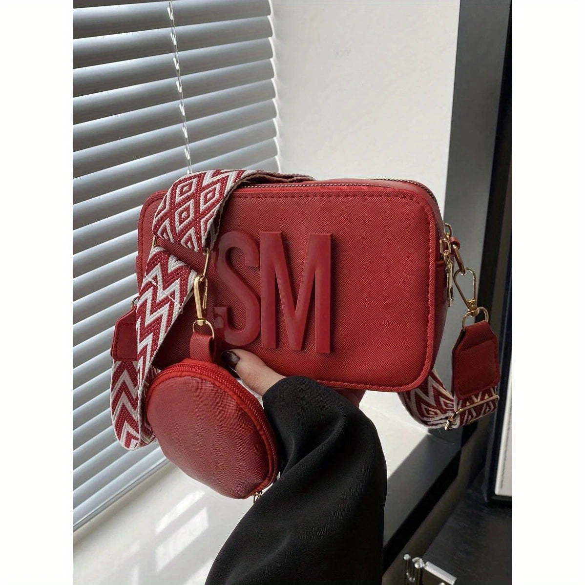 Mini Synthetic Leather Crossbody Bag with Adjustable Strap & Golden-Tone Hardware