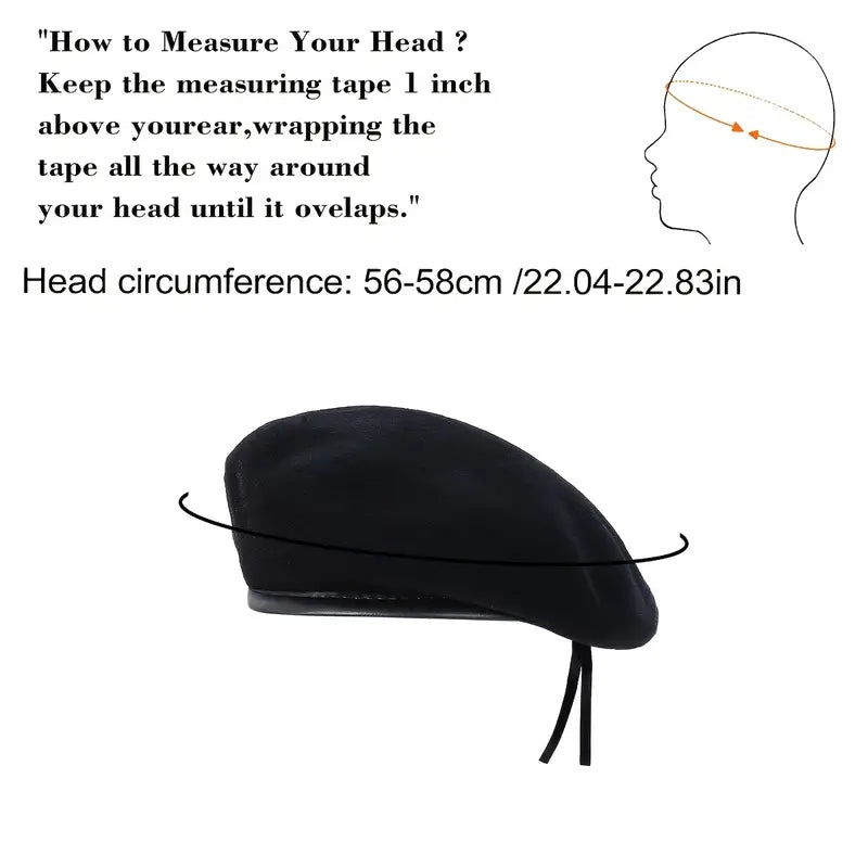 Men’s 100% Wool Solid Black Beret Hat