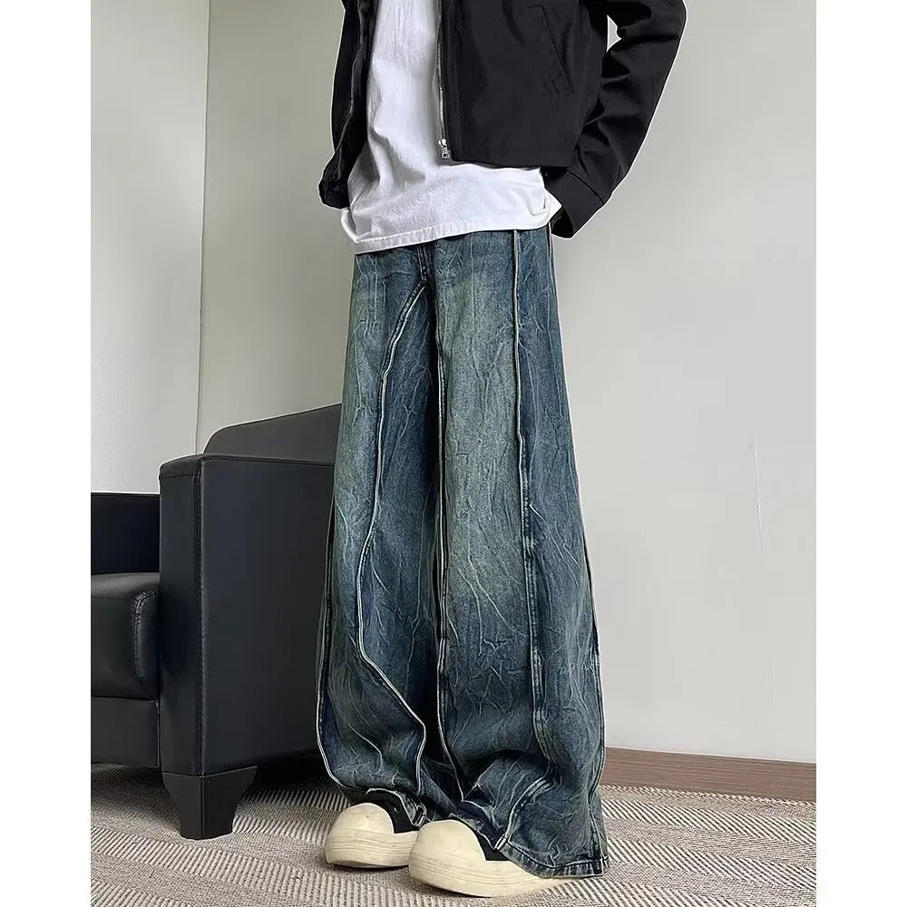 American High Street Spliced Straight-Leg Jeans