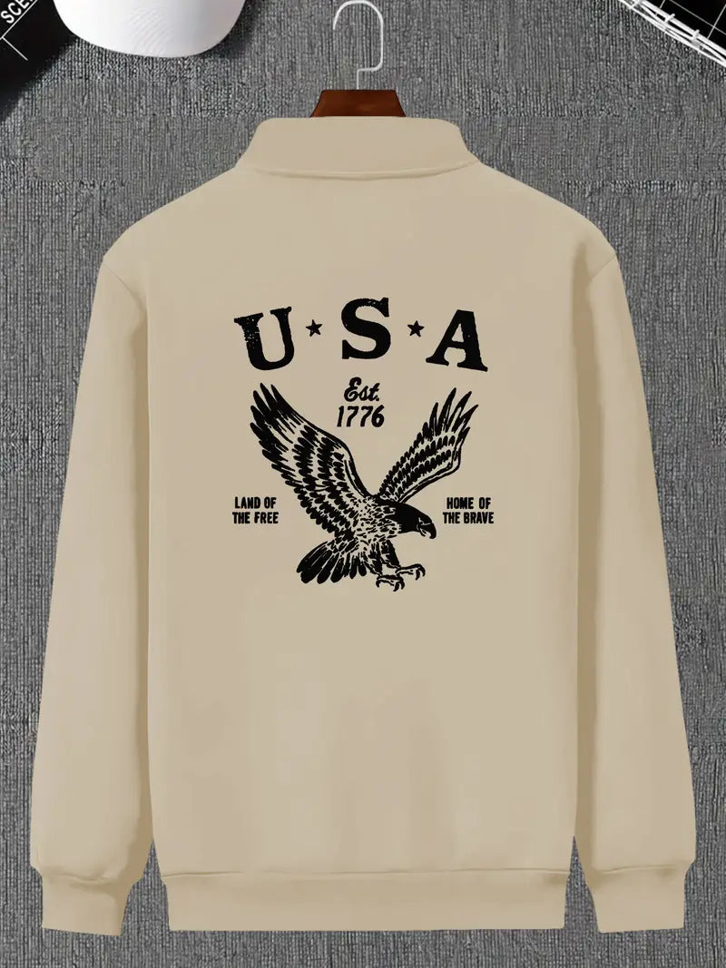Men's Casual Eagle Print Zip-Up Jacket