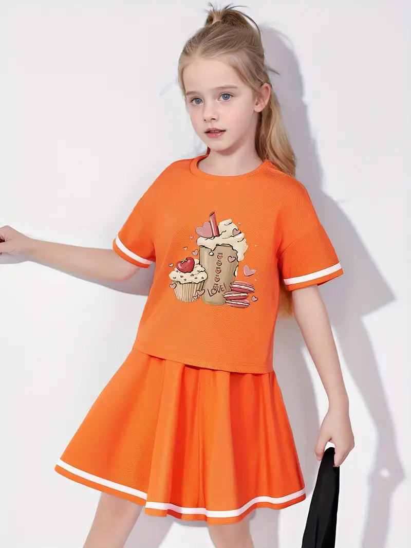 Cartoon Print Two-Piece Skirt Set