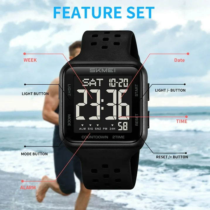 SKMEI Mens Digital Watch Outdoor Sports Waterproof Large Face Wrist Watches