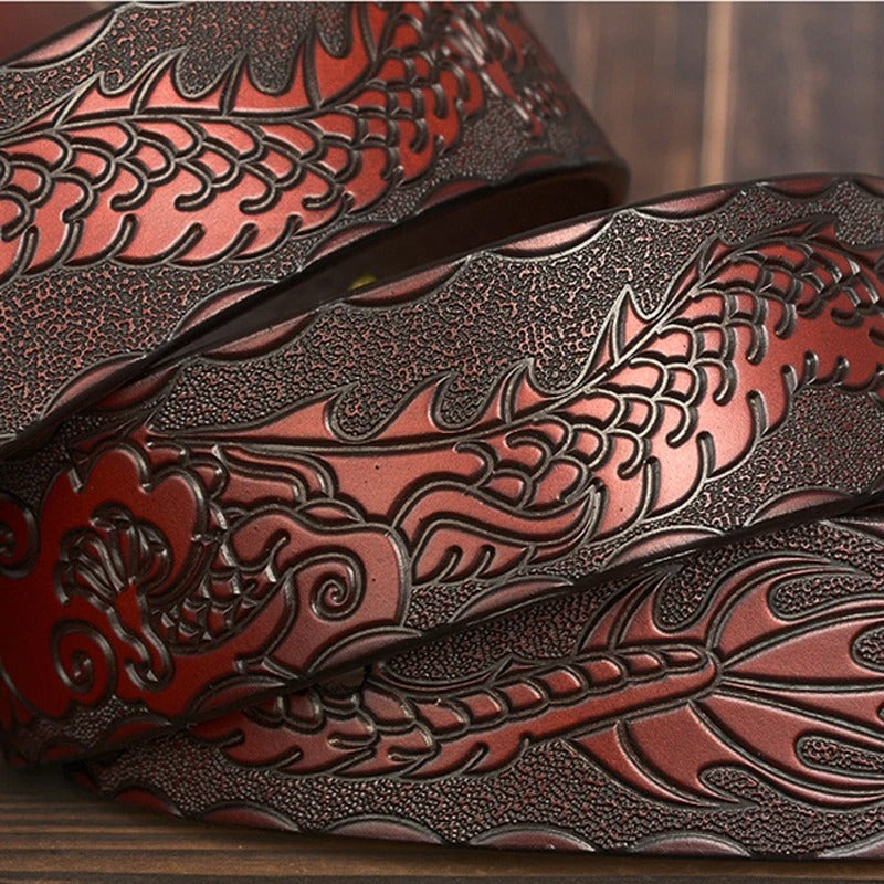 Luxury Dragon Cow Print Genuine Leather Belt