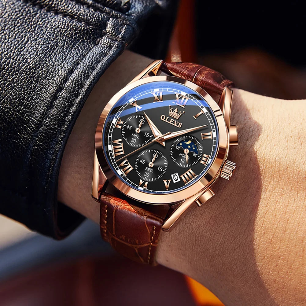 OLEVS Mens Watches Luxury Chronograph Moon Phase Waterproof