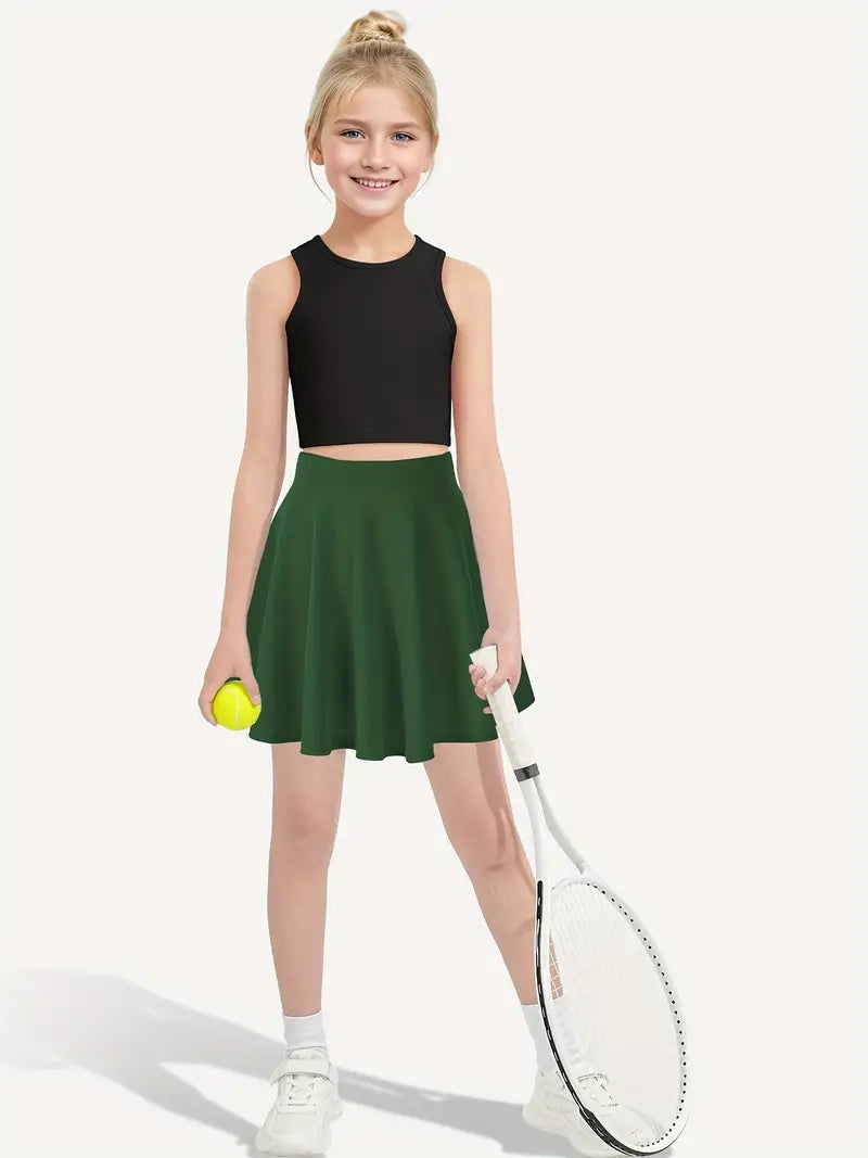 Girls' High-Waisted Mini Skirt with Built-In Shorts