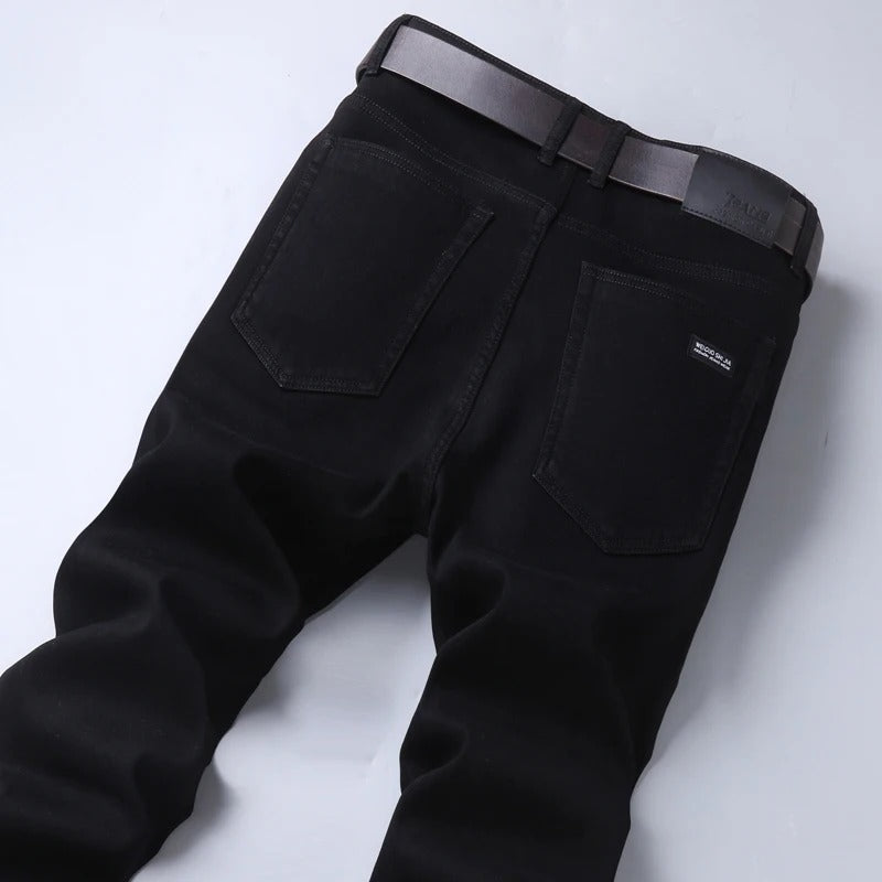 Men's Classic Pure Black Stretch Slim Fit Straight-Leg Denim Jeans