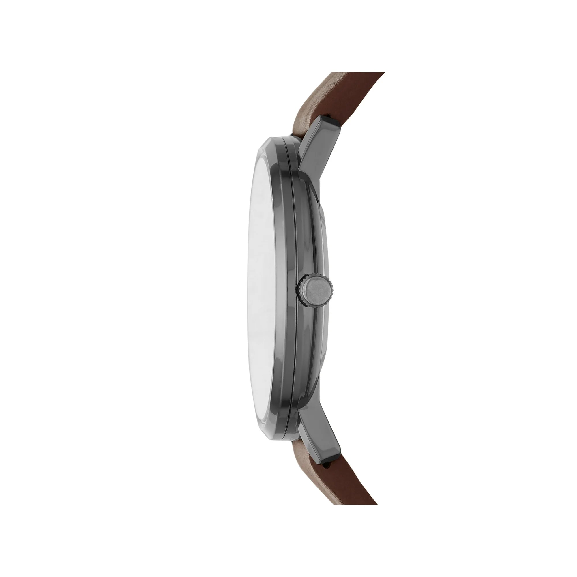 GEORGE Men's Watch: Gunmetal Case, Blue Easy Read Dial,Brown Vegan Leather Band
