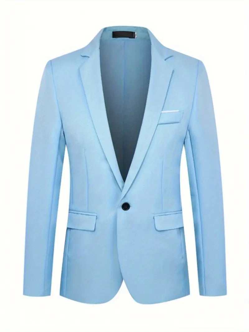 The Slim Fit Single-Breasted Lapel Single-Row One-Button Blazer Lake Blue