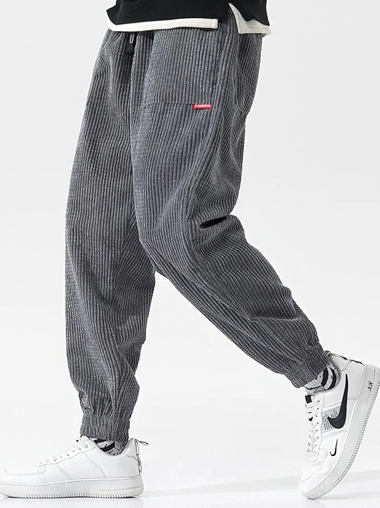 Men's Baggy Corduroy Loose Fit Fleece Jogger Trousers