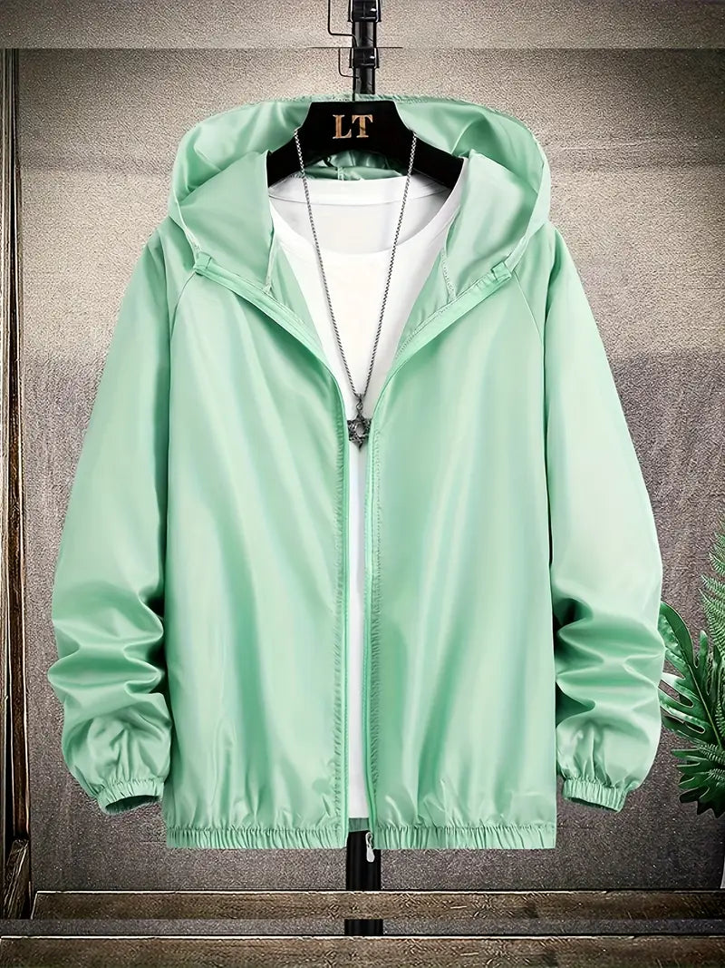 Men's Green Hooded Windbreaker Summer Jacket