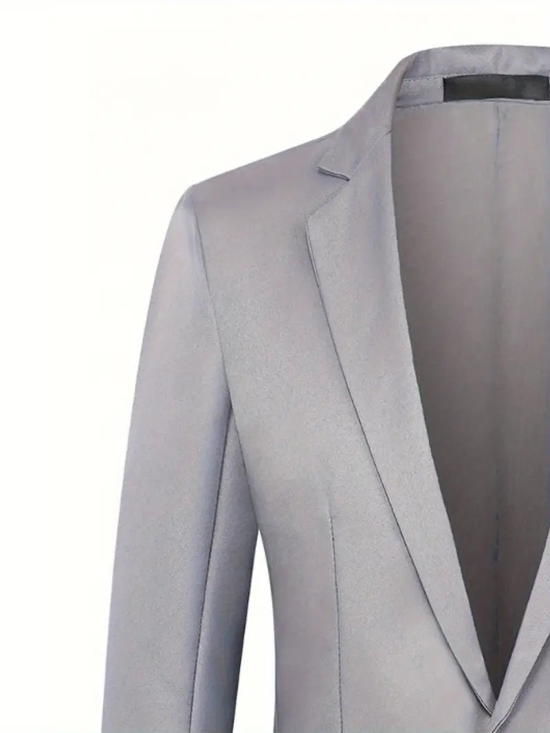 The Slim Fit Single-Breasted Lapel Single-Row One-Button Fashion Blazer Silvery Grey