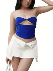 omen Solid Color Tank Tops Hollow-Out Tie-Up Halter Neck Sleeveless Backless Vests Summer Slim Fit