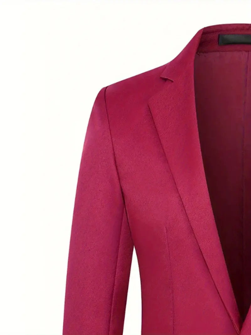 The Slim Fit Single-Breasted Lapel Single-Row One-Button Fashion Blazer Burgundy
