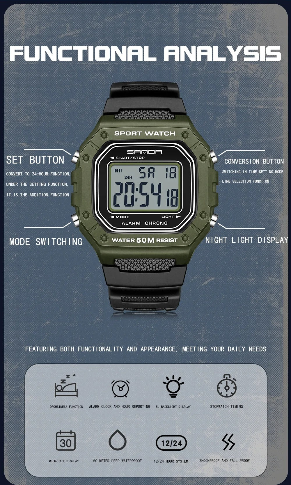SANDA 2156 Men's Fashion Sports Watch