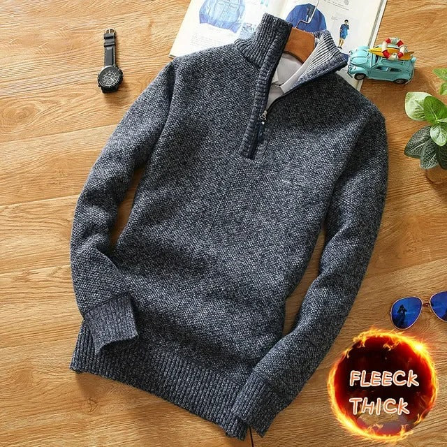 Men's Fleece Knit Zip Pullover Sweater Jacket