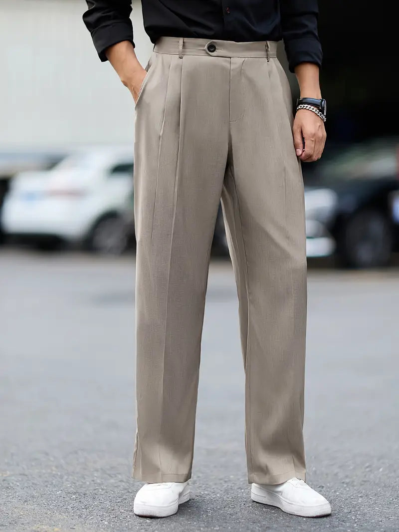 Men'S Elegant Polyester Wide Leg Trousers