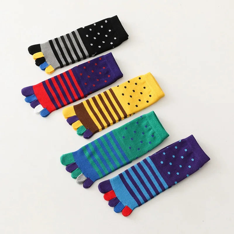 Men’s 5-Toe Striped Cotton Short Socks – 5 Pairs