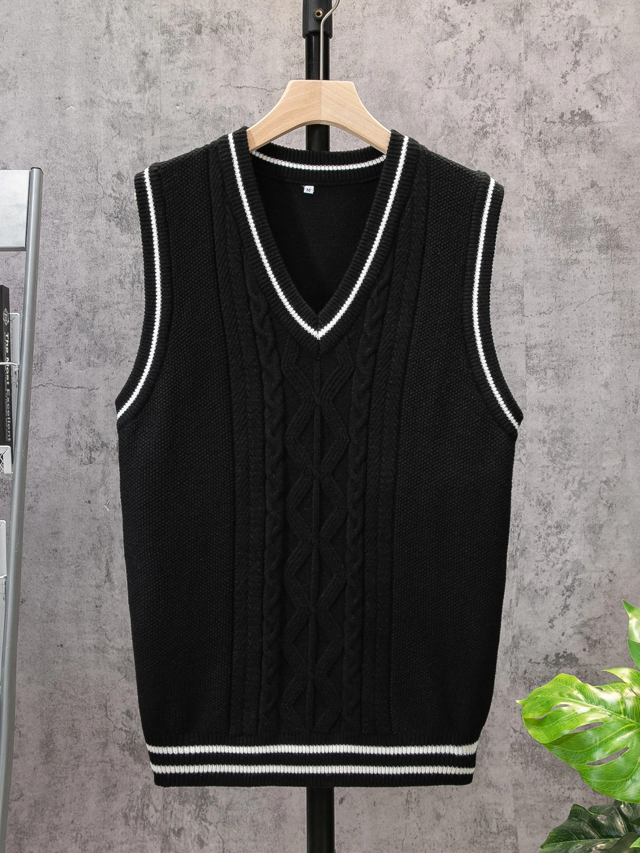 Men's Striped V-Neck Knit Sweater Vest