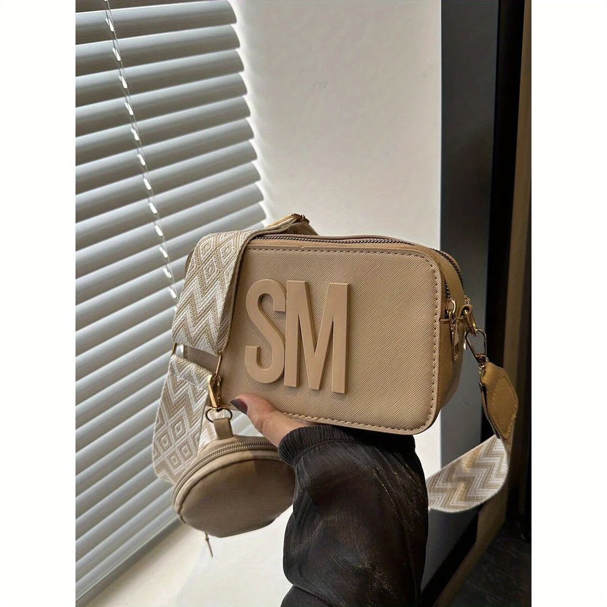 Mini Synthetic Leather Crossbody Bag with Adjustable Strap & Golden-Tone Hardware