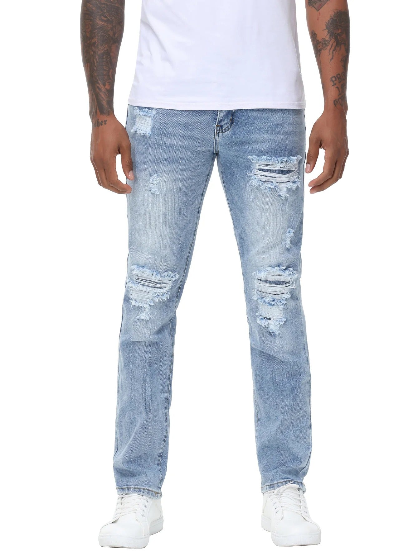 Men’s Light Blue Ripped Stretch Slim Fit Jeans