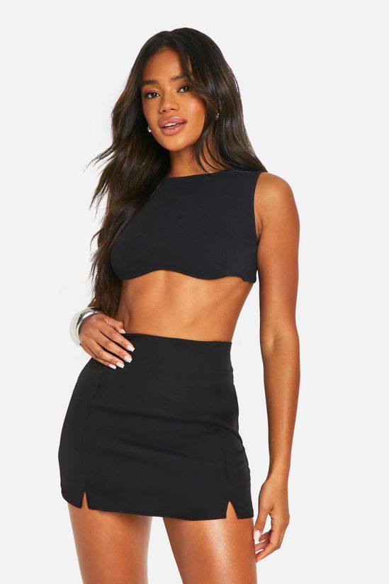 Double Split Front Woven Mini Skirt