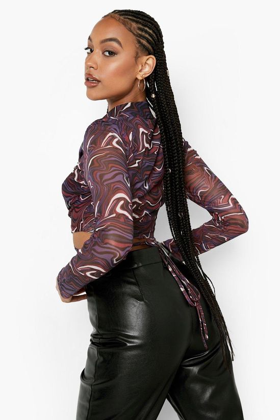 Marble Mesh Tie Detail Shirt