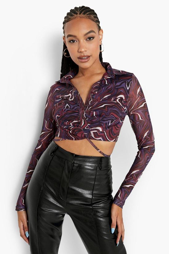 Marble Mesh Tie Detail Shirt