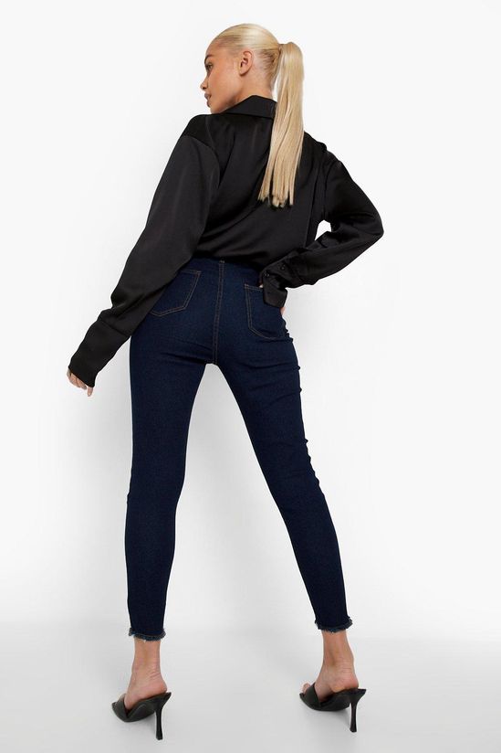 Basics High Waist Frayed Hem Skinny Jeans