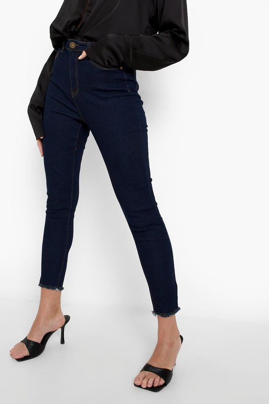 Basics High Waist Frayed Hem Skinny Jeans