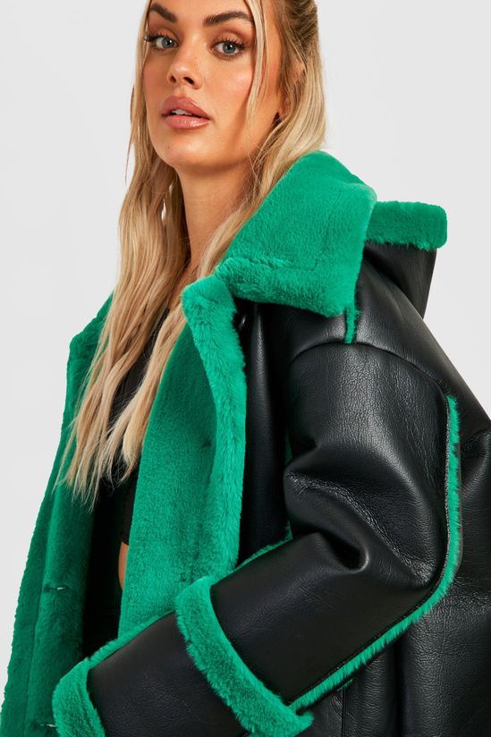 Plus Contrast Trim Longline Aviator Jacket