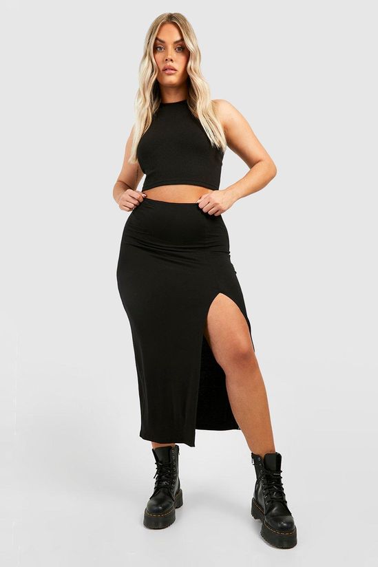 Plus Jersey Split Front Midaxi Skirt