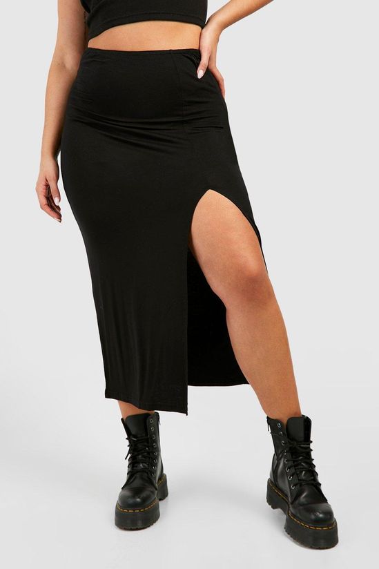 Plus Jersey Split Front Midaxi Skirt
