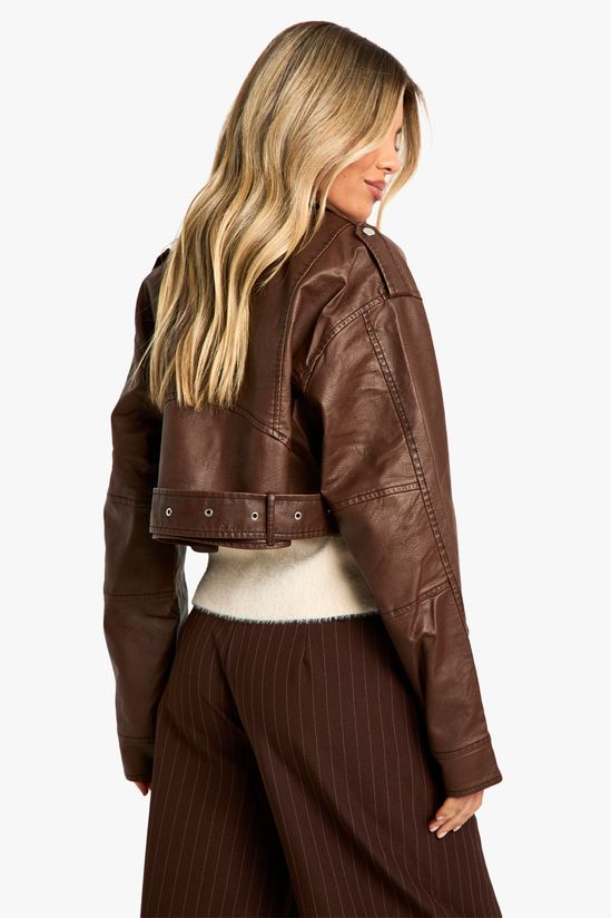 Vintage Look Faux Leather Crop Biker Jacket