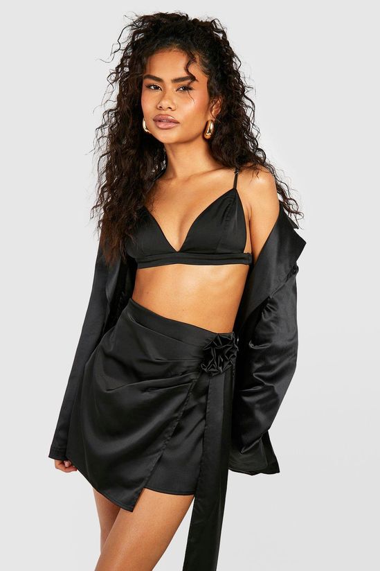 Satin Rose Corsage Drape Mini Skirt
