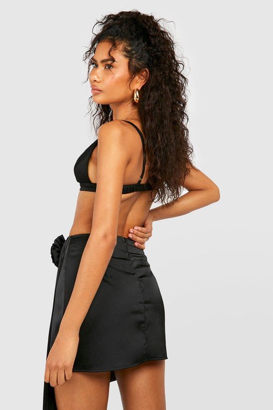 Satin Rose Corsage Drape Mini Skirt