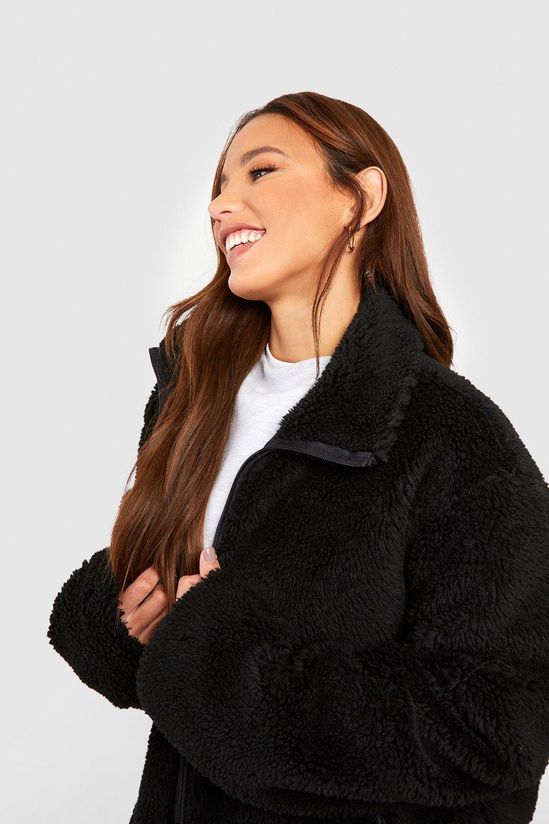 Tall Zip Detail Oversized Faux Fur Teddy Jacket