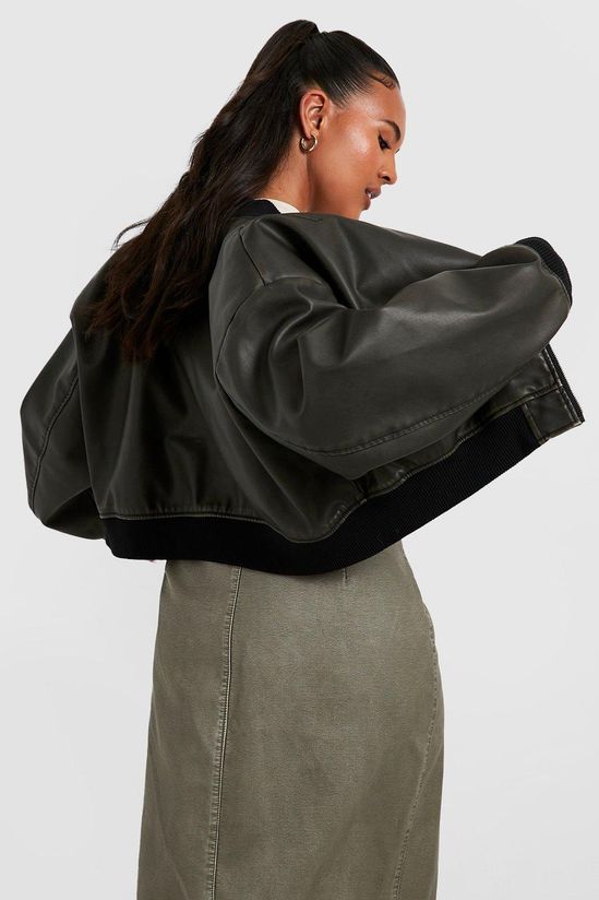 Plus Vintage Look Faux Leather Oversized Bomber Jacket
