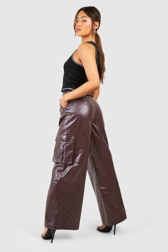 Pu Coated Denim Cargo Jeans