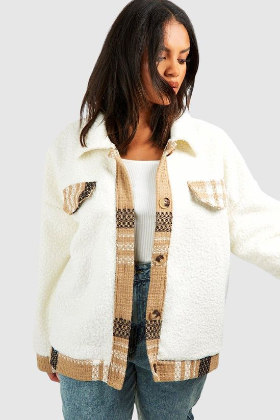 Plus Teddy Fur Contrast Pocket Jacket