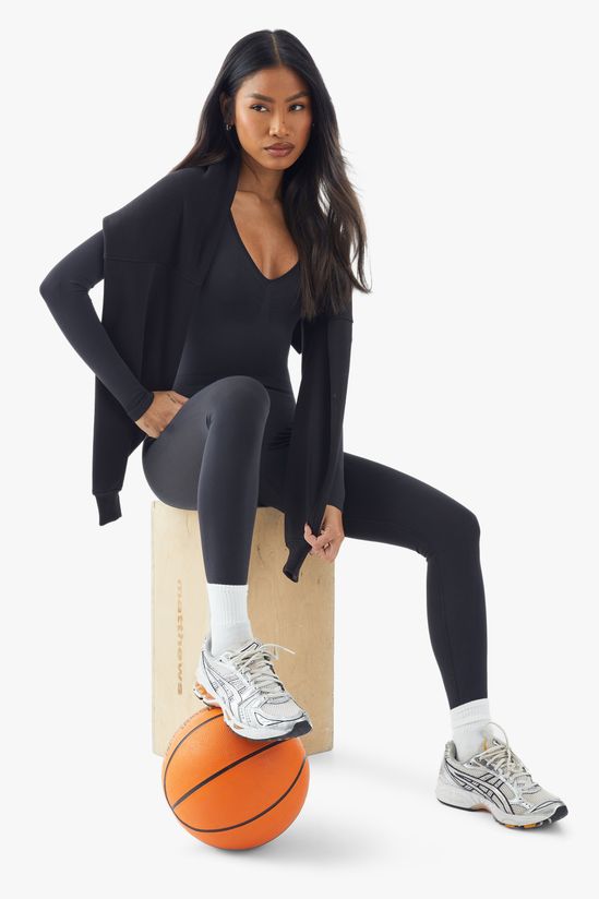 Seamless Sculpt Waist Plunge Long Sleeve Unitard