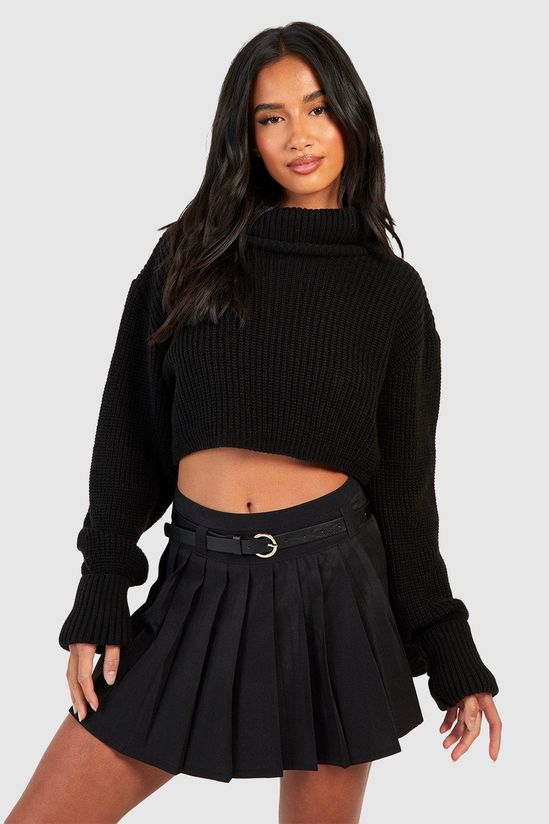 Petite Belt Detail Pleated Woven Mini Skirt