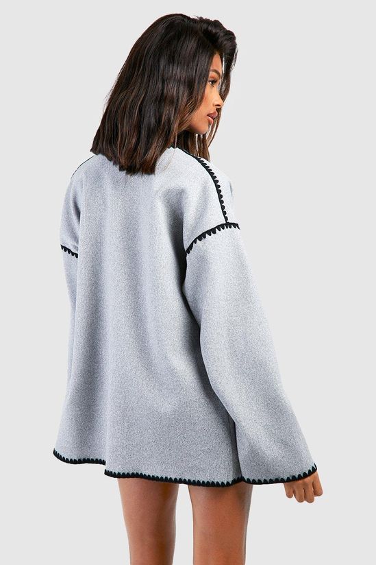 Contrast Blanket Stitch Wool Look Jacket